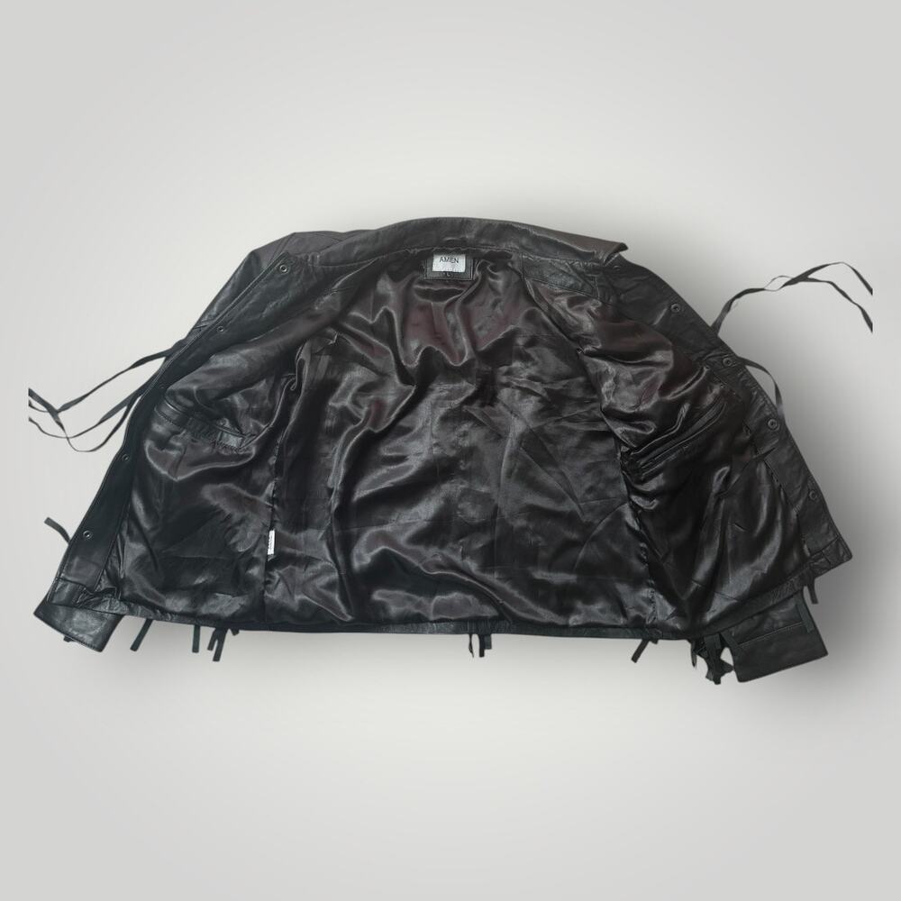 AMEN Collection Black 100% Sheep Leather Fringe Western Jacket Women’s L - Picture 2 of 13